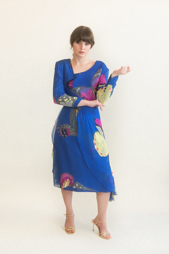 Hanae Mori Silk Butterfly Print Dress - image 2