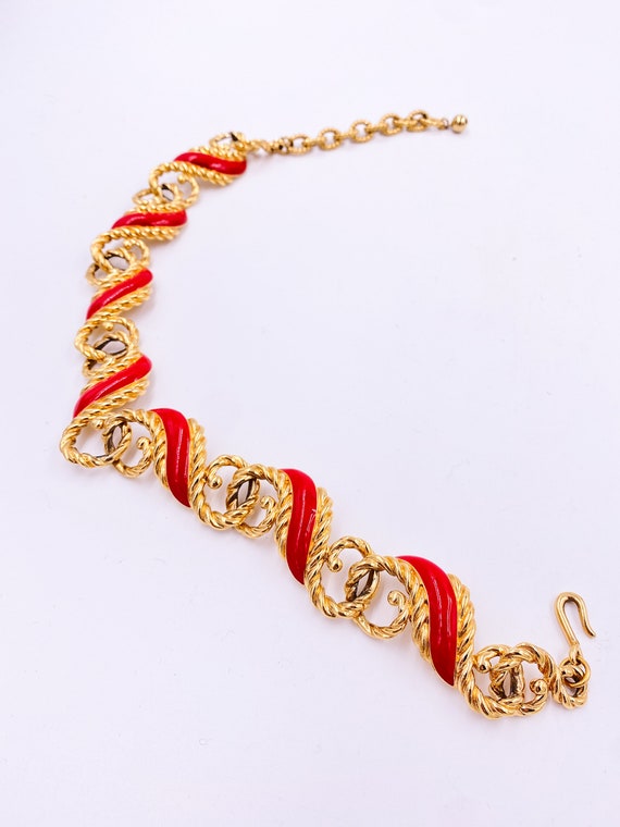 Gold and Red Enamel Necklace - image 2