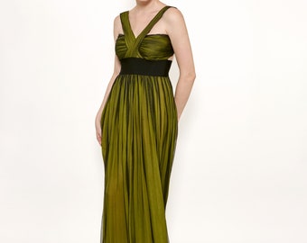 Dolce & Gabbana Green/Black Cross-Front Chiffon Gown