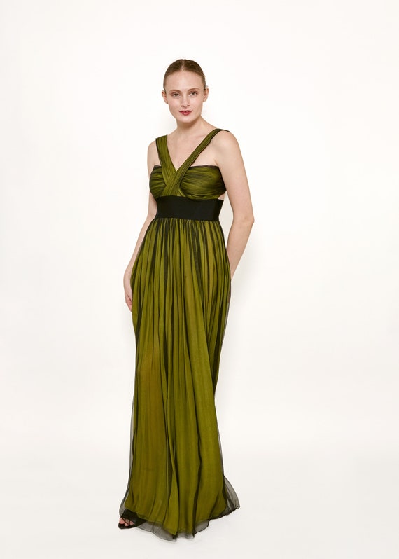 Dolce & Gabbana Green/Black Cross-Front Chiffon G… - image 1