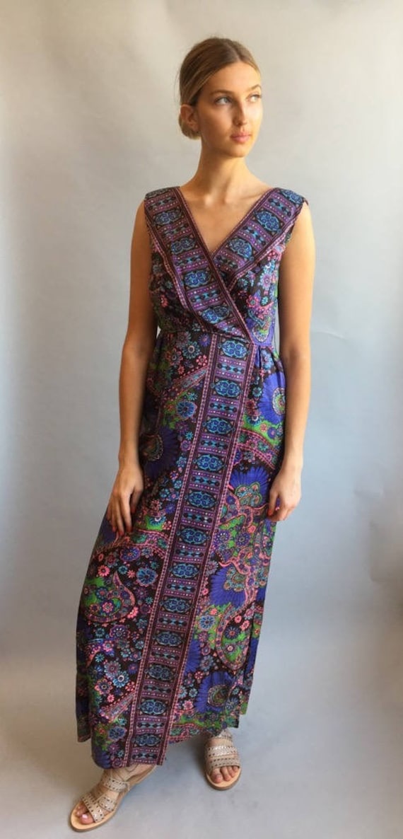 VTG 1960s Purple Printed Maxi Dress