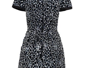 Oscar De La Renta Black/Silver Sequin Cocktail Dress