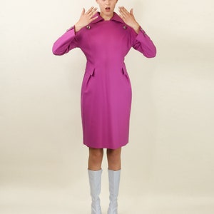 Courreges c. 1980's Pink Wool Dress with Silver Buttons image 1