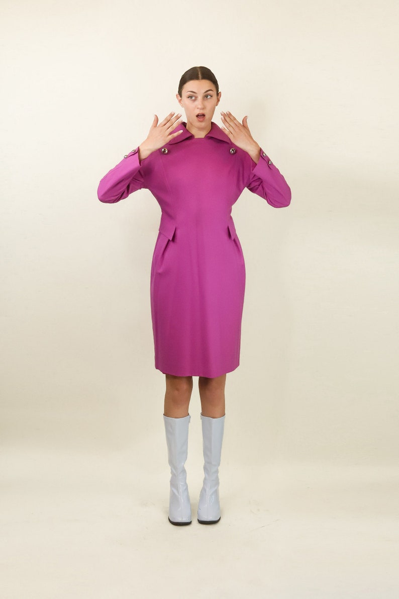 Courreges c. 1980's Pink Wool Dress with Silver Buttons image 1