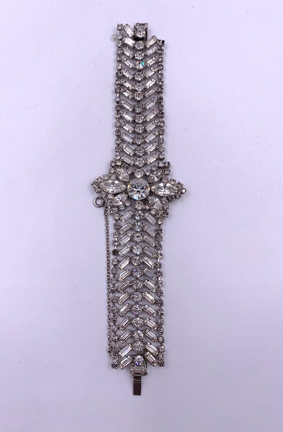 Weiss Large Rhinestone Bracelet with Flower