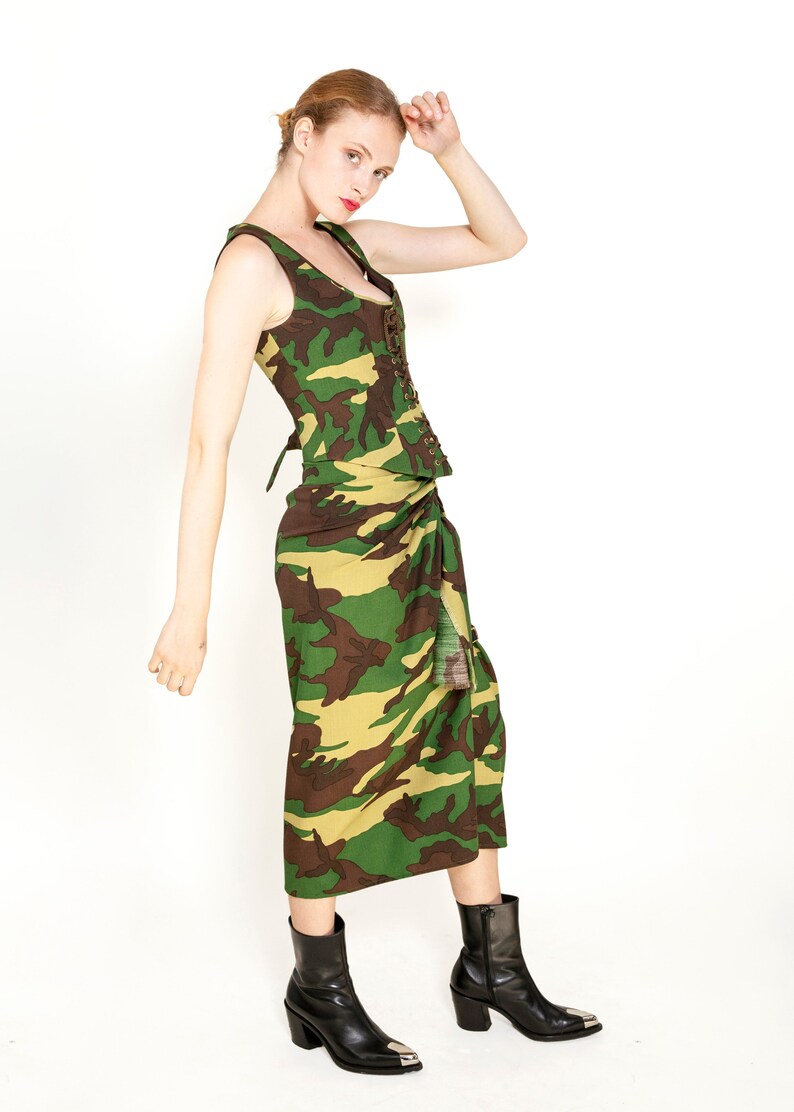 Moschino Couture Camouflage 3 Pc Skirt, Jacket, & Corset Set image 5