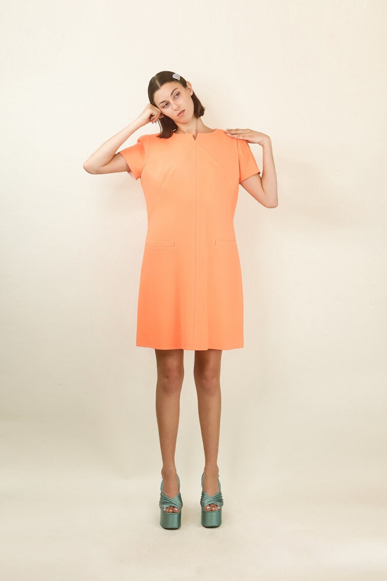 Courreges c. 1980's Peach Sorbet Dress with Pockets image 1