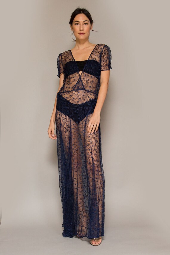 1930's Navy Lace Gown