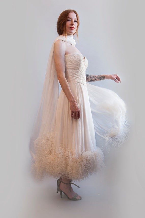 ostrich feather cocktail dress
