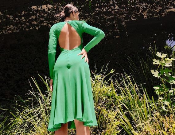 Versace Emerald Green Fall 2001 Open Back Gown - image 8