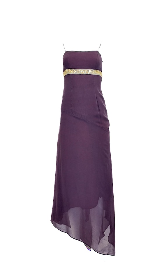 eggplant sequin dress Gianfranco Ferre Eggplant Purple With Gold Sequin Silk Asymmetrical Dress