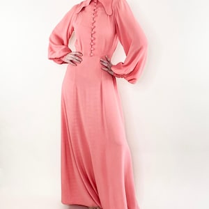 Vintage Ossie Clark 1970&#39;s Salmon Pink Crepe Maxi Dress