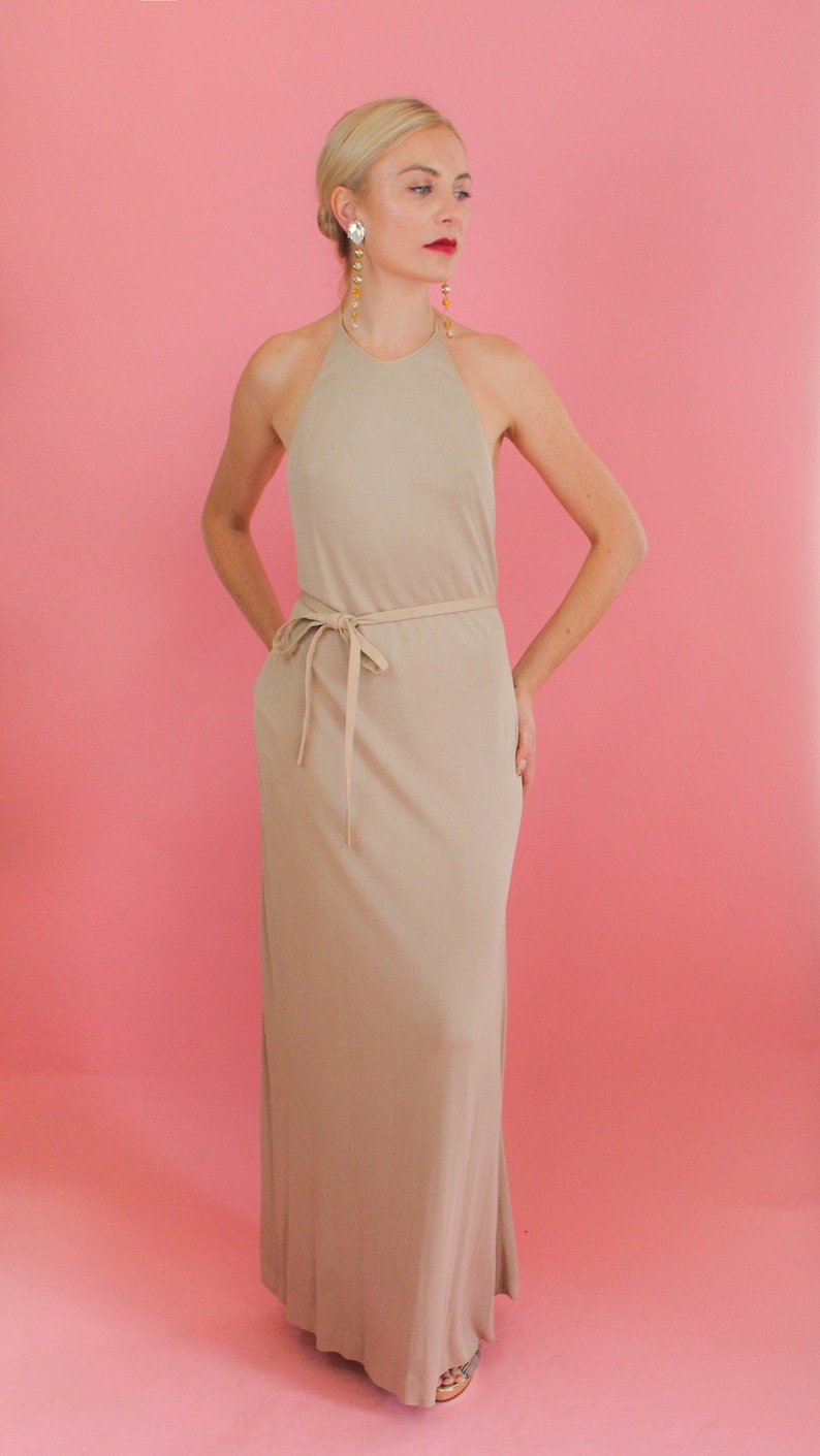 Galanos 1970's Halter Jersey Backless Gown image 2