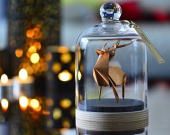 Sculpture Origami Deer. Paper anniversary gift for him. Taxidermy. Copper home decor. Curiosity Cabinet Ornament. First Wedding Gift For Her