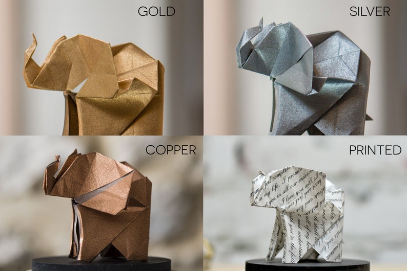 Origami Sculpture Elephant. Taxidermy. Tropical Silver Home Decor. Paper Anniversary Gift for Him. Birth Gift. Custom Gift for Her Curiosity image 3