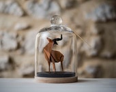 Sculpture Origami Antelope. Glass Dome. Copper Paper. Taxidermy. Paper Anniversary Gift for Her. Wedding Anniversary Gift for Him&Birth Gift