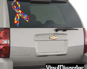 Autism Awareness Ribbon  Vinyl Wall Decal or Car Sticker