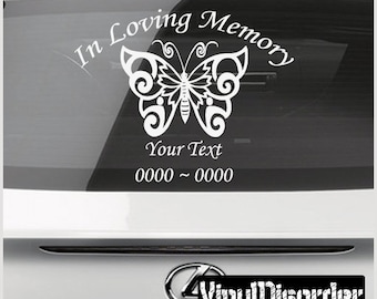 Butterfly 3 In Loving Memory Custom Car or Wall Vinyl Decal Stickers - ilmbutterfly3ET