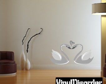 Swan Love Birds Wall Decal - Wall Fabric - Vinyl Decal - Removable and Reusable - BirdUScolor010ET