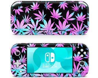 Neon Falling Cannabis Leaves Nintendo Switch Lite Wrap Skin