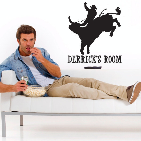 Custom Personalized Name & Cowboy Rodeo Bull Riding Decal sticker decor 01