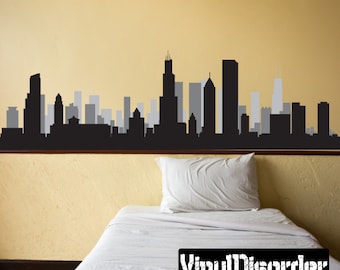 Chicago Illinois Skyline Vinyl Wall Decal or Car Sticker - Vinyl Fabric - Repositionable Decal - SS056ET