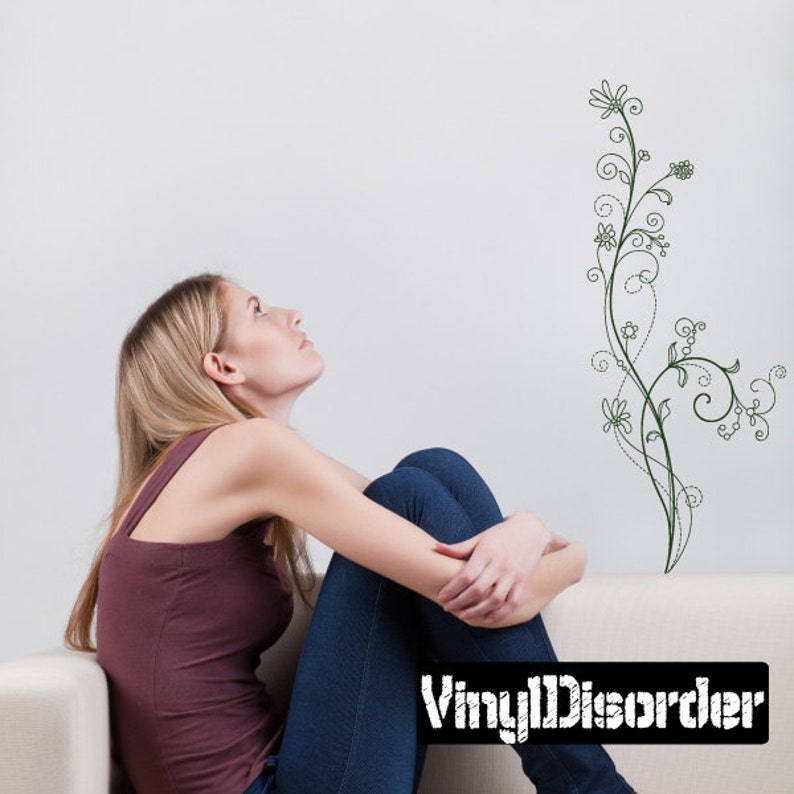 Wall Fabric FloralVineUScolor011ET Removable and Reusable Vinyl Decal Floral Vine Wall Decal