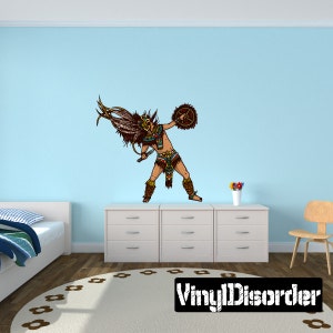 Aztec Eagle Warrior Wall Decal - Wall Fabric - Vinyl Decal - Removable and Reusable - AztecWarriorUScolor004ET