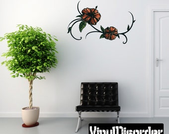 Floral Flower Wall Decal - Wall Fabric - Vinyl Decal - Removable and Reusable - FloralFlowerUScolor089ET