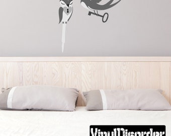 Love Birds Wall Decal - Wall Fabric - Vinyl Decal - Removable and Reusable - BirdUScolor008ET