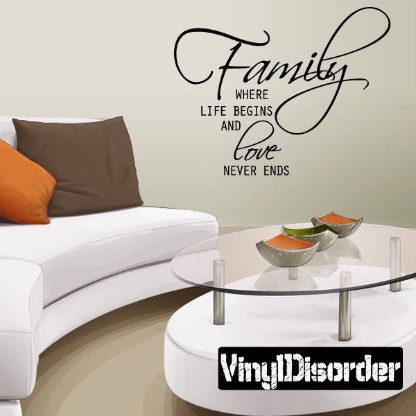 Famille où la vie commence et l’amour ne finit jamais - Autocollant mural en vinyle - Citations murales - Autocollant vinyle - Mvd005ET