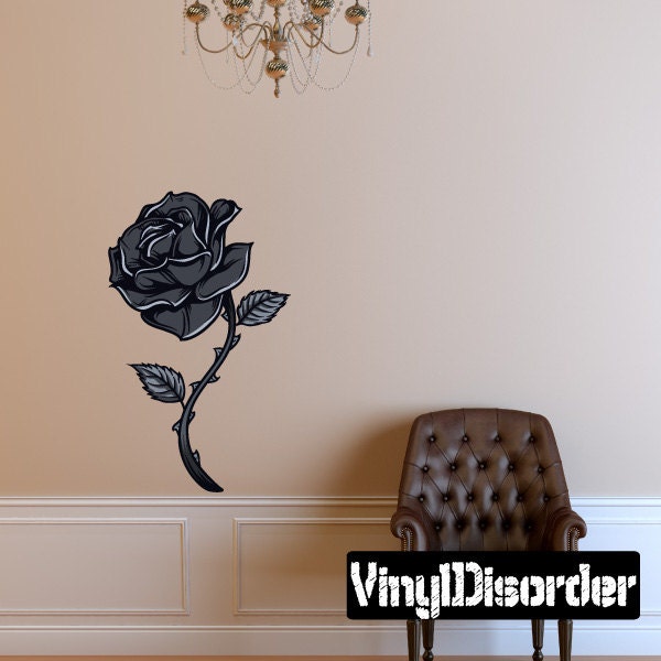 Floral Black Rose Wall Decal - Wall Fabric - Vinyl Decal - Removable and Reusable - FloralRoseUScolor001ET