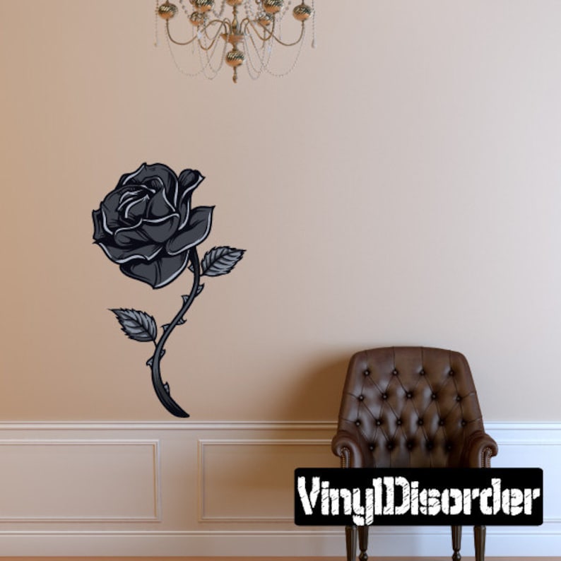 Floral Black Rose Wall Decal Wall Fabric Vinyl Decal Etsy