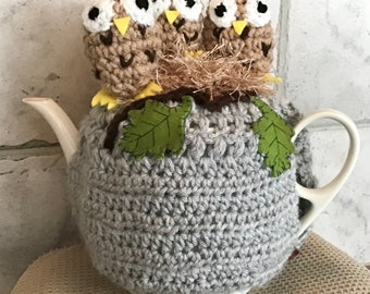 Crocheted owlet tea cozy-fits 6-8 cup teapot