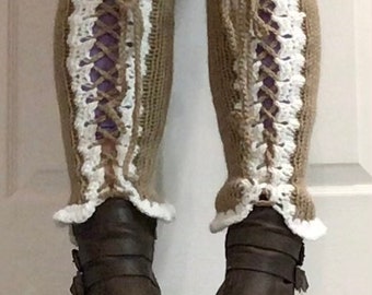 Knitted lace up leg warmers