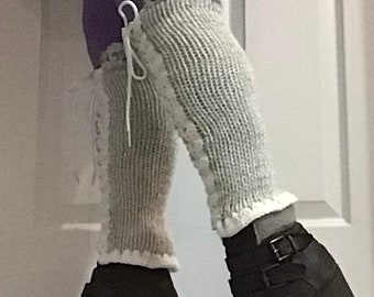 Knitted lace up leg warmers