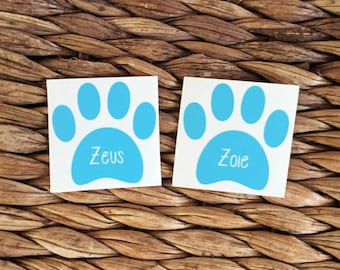 Dog Paw Decal - Dog Paw Name Decal - Vinyl Dog Decal - Custom Dog Paw Decal - Custom Vinyl Dog Decal - Doggie Decal - Puppy Decal -Paw Decal