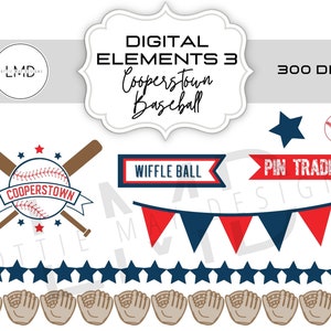 Cooperstown Digital Elements Pack - Papier do scrapbookingu Cooperstown - Clip art Cooperstown Baseball - Cyfrowy scrapbook - Cooperstown SET 3
