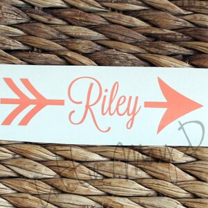 May include: A white sticker with an orange arrow and the name "Riley" in cursive.