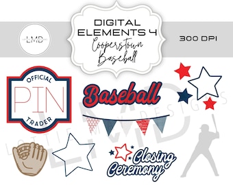 Cooperstown Digital Elements Pack - Cooperstown Scrapbook Paper - Cooperstown Baseball clip art - Digital Scrapbook - Cooperstown SET 4