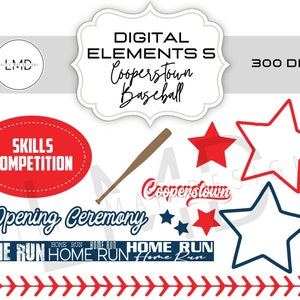 Cooperstown Digital Elements Pack - Cooperstown Scrapbook Papier - Cooperstown Baseball ClipArt - Digital Scrapbook - Cooperstown SET 5