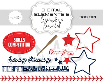 Cooperstown Digital Elements Pack - Cooperstown Scrapbook Paper - Cooperstown Baseball clip art - Digital Scrapbook - Cooperstown SET 5