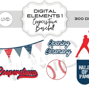 Cooperstown Digital Elements Pack - Cooperstown Scrapbook Paper - Cooperstown Baseball clip art - Digital Scrapbook - Cooperstown SET 1