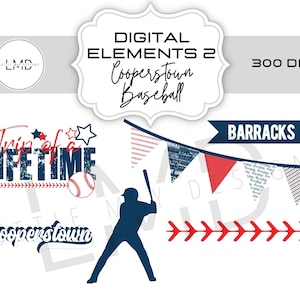 Cooperstown Digital Elements Pack - Cooperstown Scrapbook Paper - Cooperstown Baseball clip art - Digital Scrapbook - Cooperstown SET 2