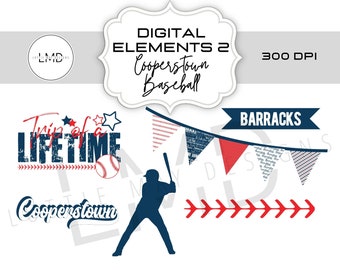 Cooperstown Digital Elements Pack - Cooperstown Scrapbook Paper - Cooperstown Baseball clip art - Digital Scrapbook - Cooperstown SET 2