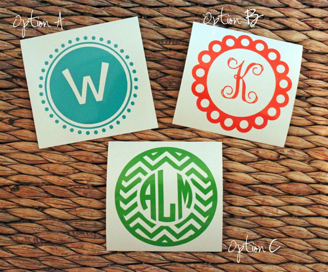 Monogram Decal - Decorative Round Vinyl Monogram Initial Decal - Custom ...