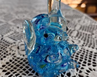 Vintage Murano Style Millefiori Elephant Paperweight, Art Glass Figurine
