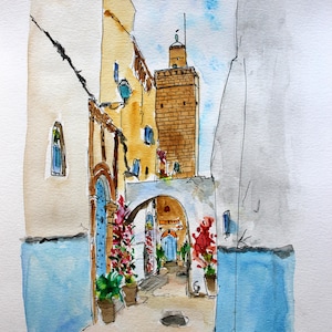 Acquerello originale, Marocco, Rabat, certificato, colori, regalo, acquerello, decorazione, viaggio