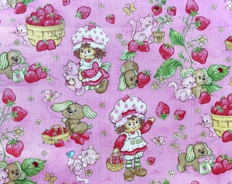 green purple flowers pink hearts yellow Baby Strawberry Shortcake Fabric 10pc Fat Quarter Bundle- Strawberry #O220 bears