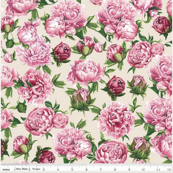 Riley Blake monthly placemats, May-pink peonies , C13929-cream, by Hester & Cook